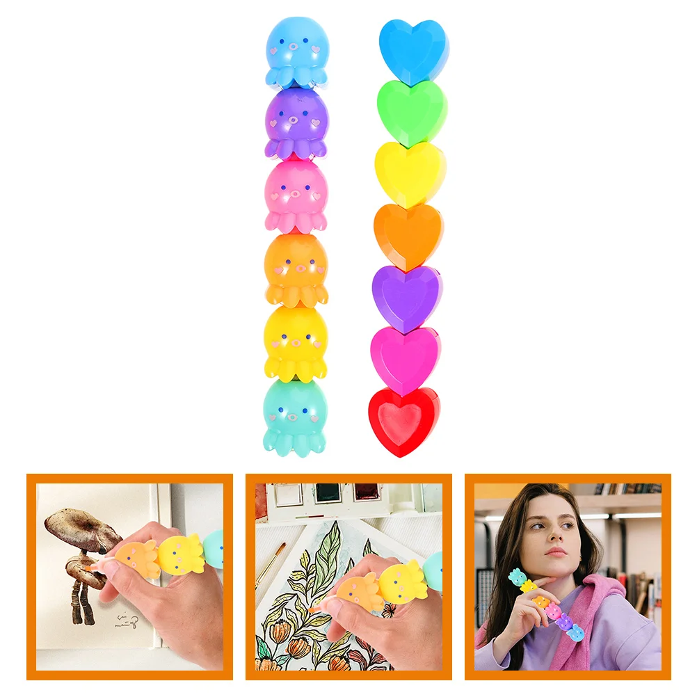 2 Pcs Octopus Highlighter Highlighters Marker Pen Plastic Aesthetic Notes Adorable