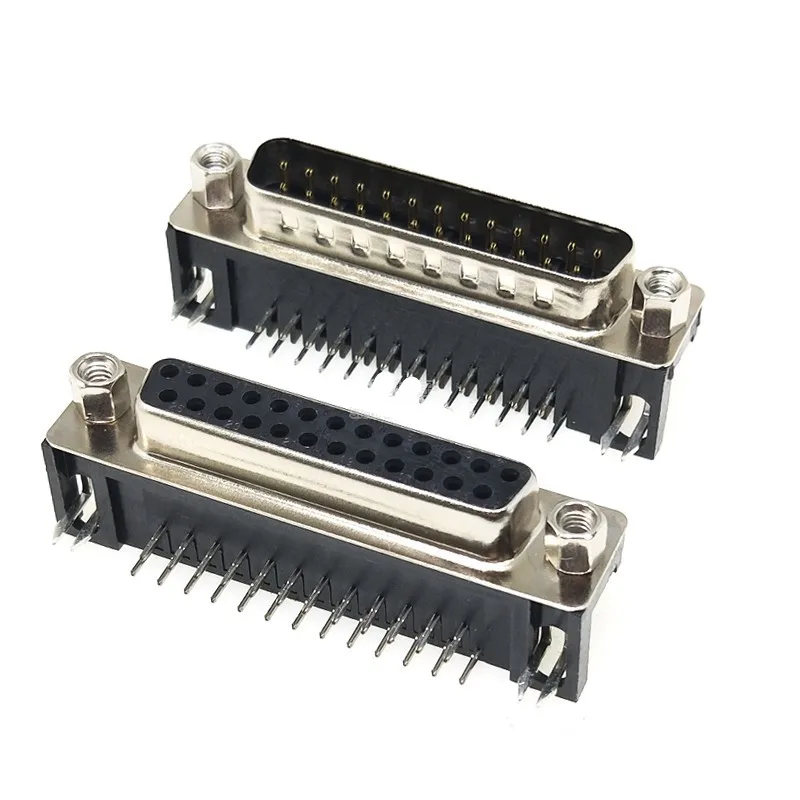 2PCS DR25 DB25 D-SUB Angle 25Pin Female Male PCB Mount Socket Connector