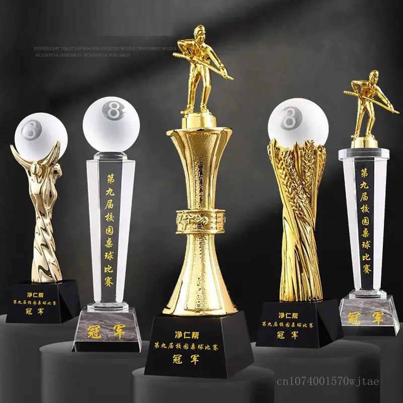 Imagem -03 - Resina Metal Cristal Troféu Personalizado Preto Oito Sports Awards Coleção Decoração para Casa Escultura de Bilhar Troféu 1pc