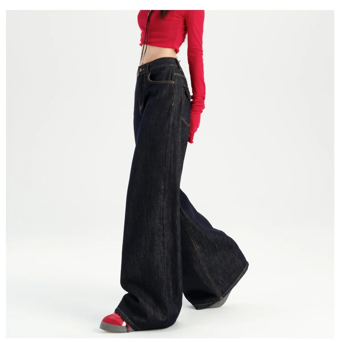 Streetwear Harajuku Women's straight leg wide leg jeans American Retro Classic Baggy Denim Pants Y2K Casual  Denim Trouser 2025