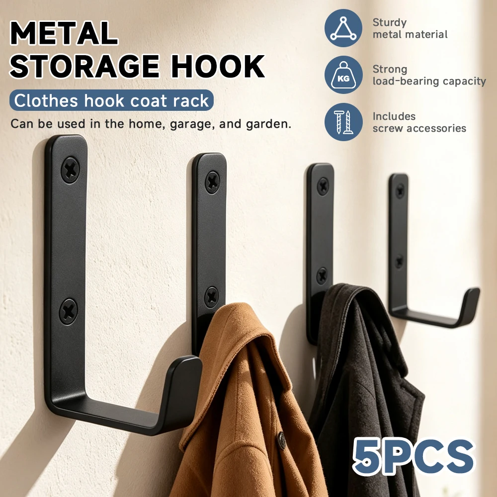 Heavy Duty Hooks for Hanging, Wall Mount Coat Hook, Wall Hook Towel Hook Garage Holder Screw Hanger, Black Utility Hook Organize