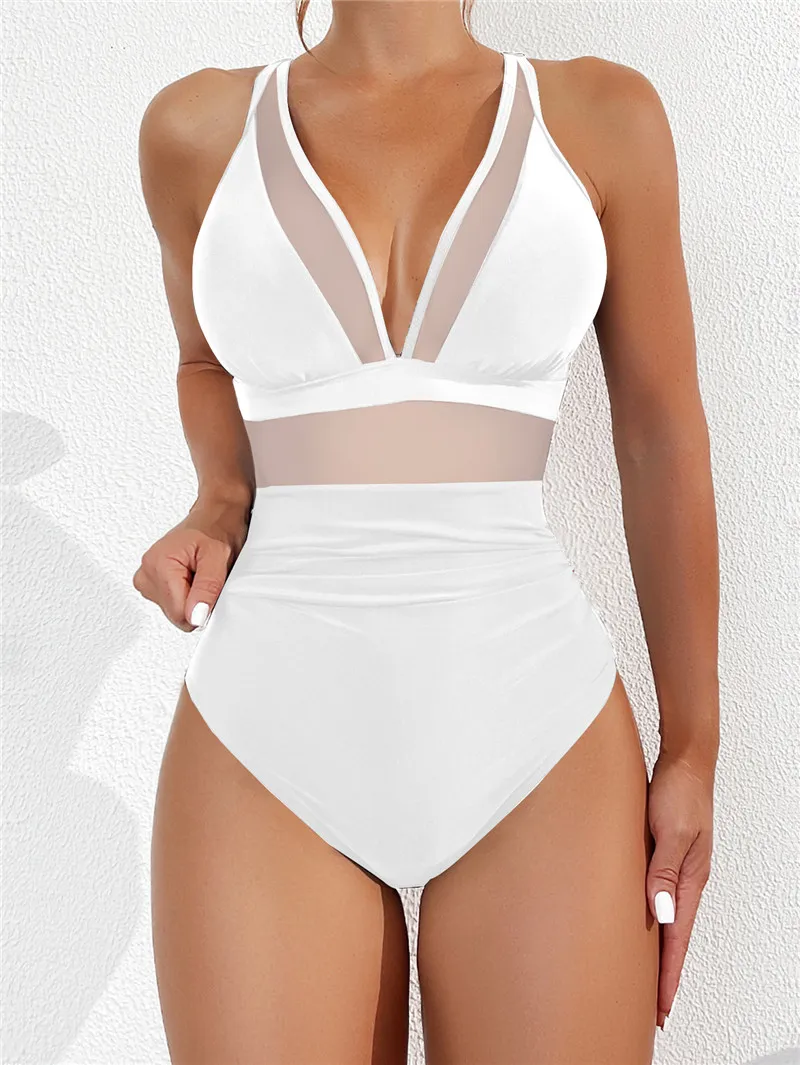 ملابس سباحة شبكية لعام 2025 ملابس سباحة نسائية للشاطئ قطعة واحدة بيكيني Mujer Trikini Maio Biquini مونوكيني Badpak Dames Stroj Kapielowy