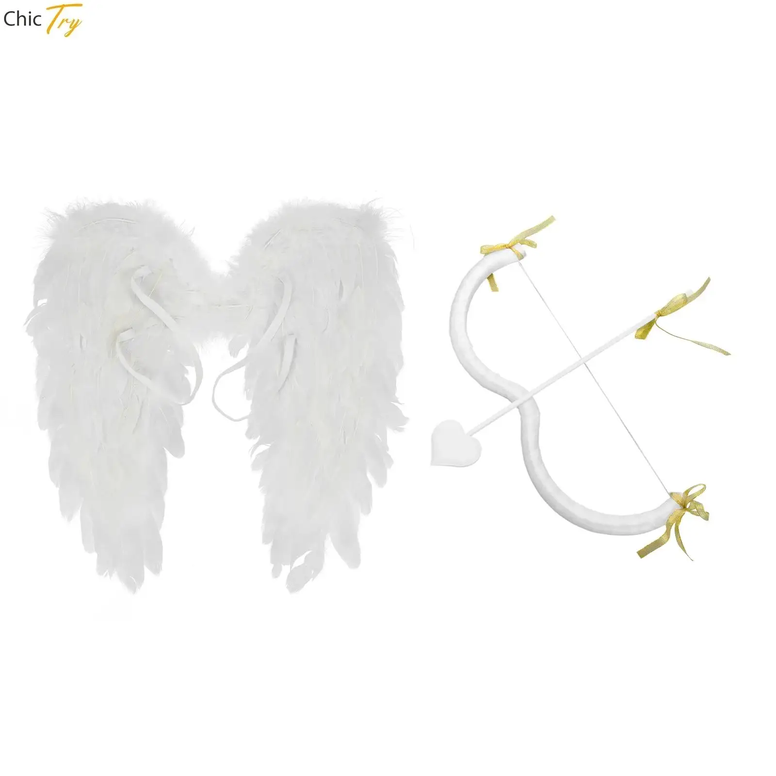 Cupid Cosplay Photography M-shaped Bow Heart Arrow Feather Angel Wing Sets Valentine's Cupid Costume Accessory Halloween Party