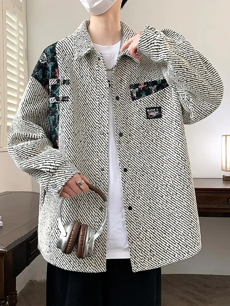 

Loose Men's Jaet Spring Autumn 2025 New Color Blo Striped Casual Coat Youth Faion Polyester Windproof ort Length