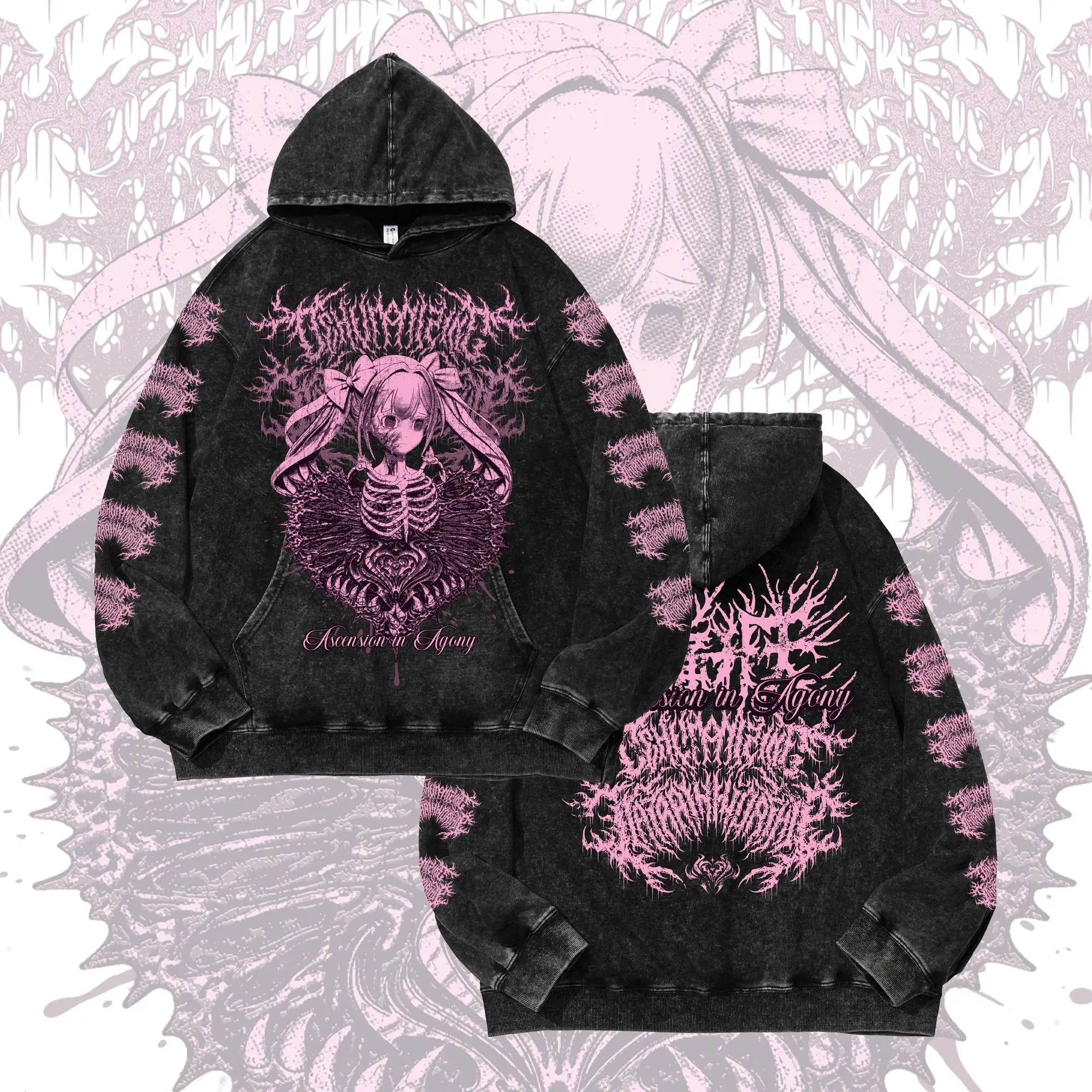 Sudadera con capucha de Color de retales subcultura con estampado de Anime estilo Harajuku japonés para mujer, sudadera informal de gran tamaño Punk callejero americano