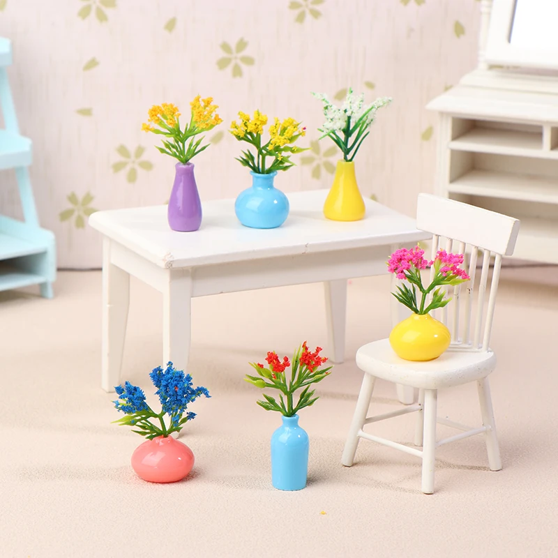 1/12 Dollhouse Miniature Flowers Vase Plant Potted Model Dollhouse Home Decor Toy Micro Landscape Scenery Photo Props