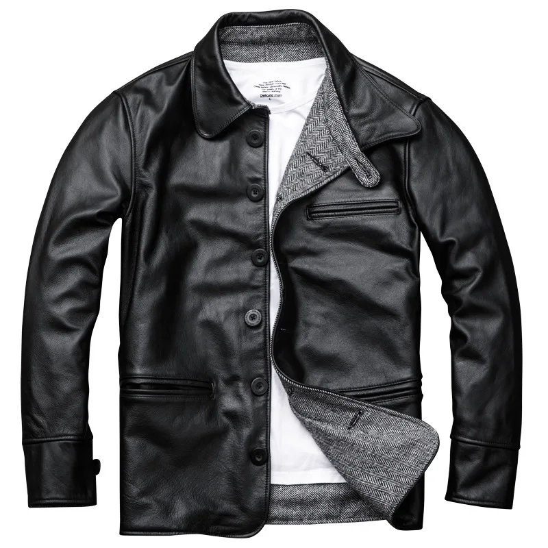 Free Shipping Mens Dress Suit Coats Cowhide Winter Plus Size 4XL Cowhide Coat Men Single Breasted Genuine Leather Mens Overcoat