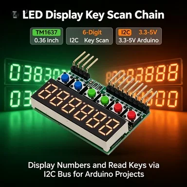 TM1637 6-Bit Digital Tube Display Key Scan Module, DC 3.3-5V IIC Interface for Arduino