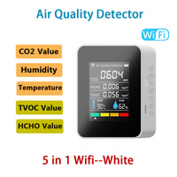 Portable CO2 Detector CO2 Meter Rechargeable Carbon Dioxide HCHO TVOC Temp Humidity 5 in 1 Meter Air Quality Monitor