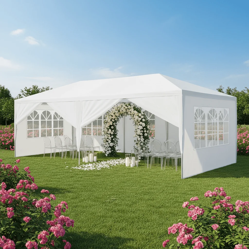 10x20' Wedding Party Tent Outdoor Gazebo With 8 Removable Sidewalls- Elegant White Gazebo Pavilion For Weddings, Catering Events