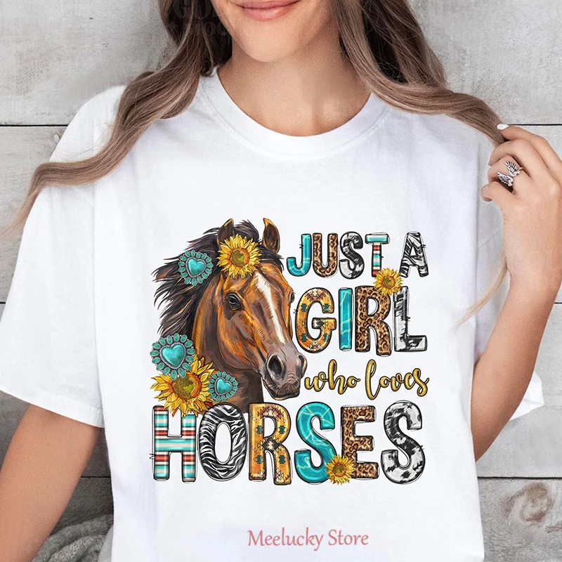 Just a girl who loves horses letter print pattern Women's Korean version age reducing versatile loose top