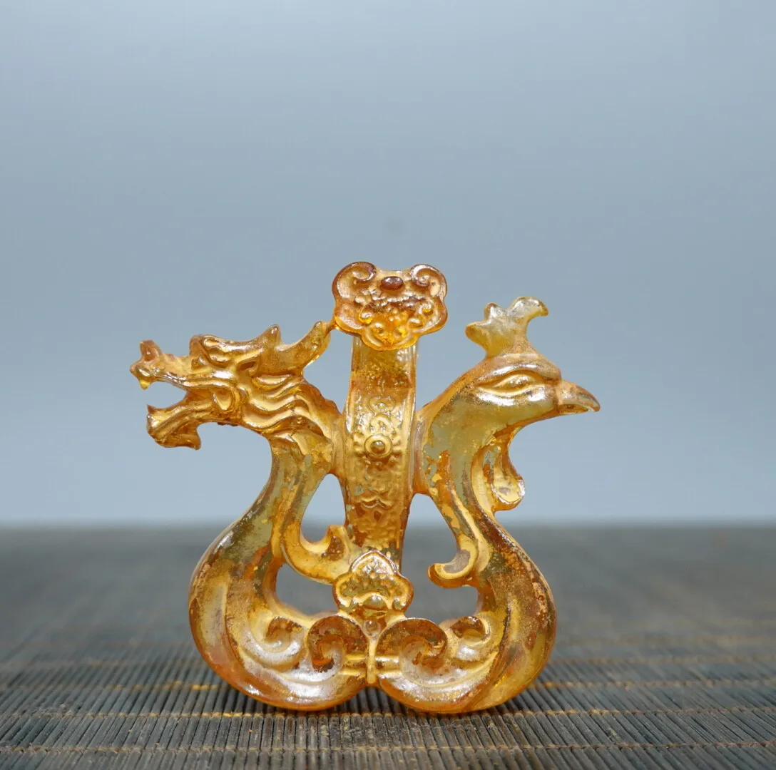 Collecting Glass Dragon and Phoenix Auspicious Pendants exquisite handicraft