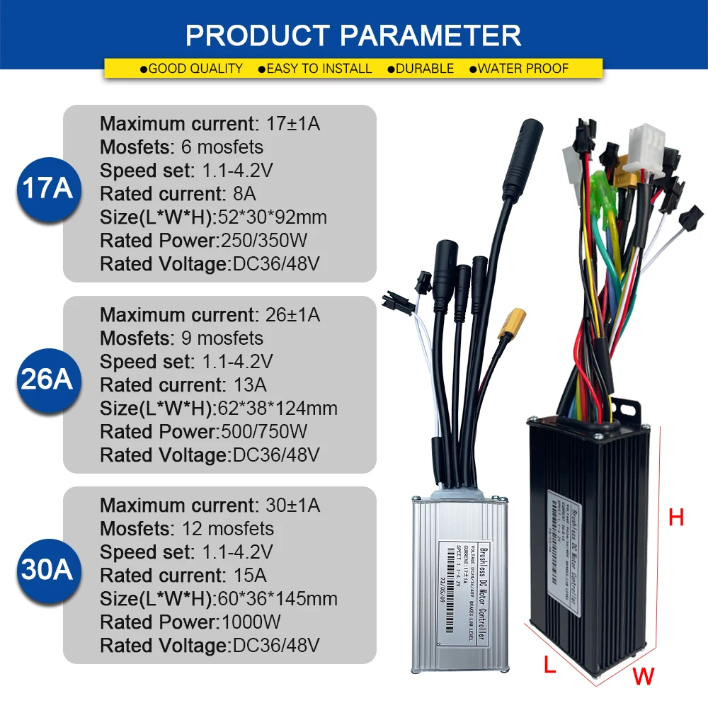 Ebike 36V/48V 17A 26A 30A Three-Mode Sine Wave with GD01 UKC1 UKC3 LCD Display For 250W-1000W Wheel Hub Motor Conversion Parts