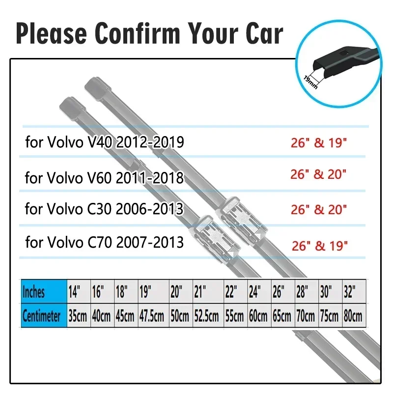 For VOLVO XC60 XC70 S40 S60 S80 V40 V60 C30 C70 Front Windscreen Windshield Wipers Car Accessories 19 20 26 Car Wiper Blades - view 4