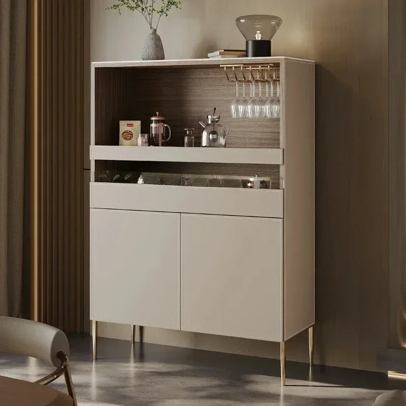 

X NEW Italian saddle leather wine cabinet living room multi-functional storage side storage display cabinet