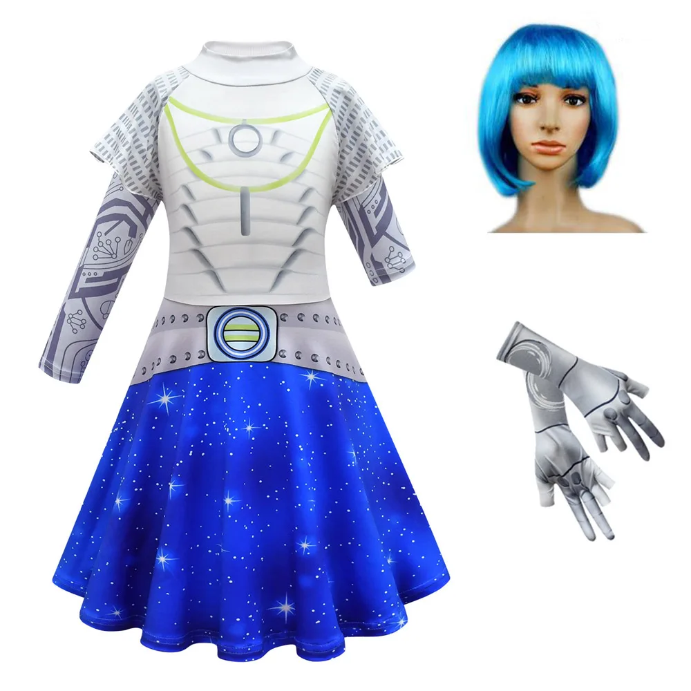 Disney Zombie 3 Alien Creature Costume Cosplay Kids Addison Outfit Fancy Dress Girls Carnival Halloween Clothe with Gloves Wig