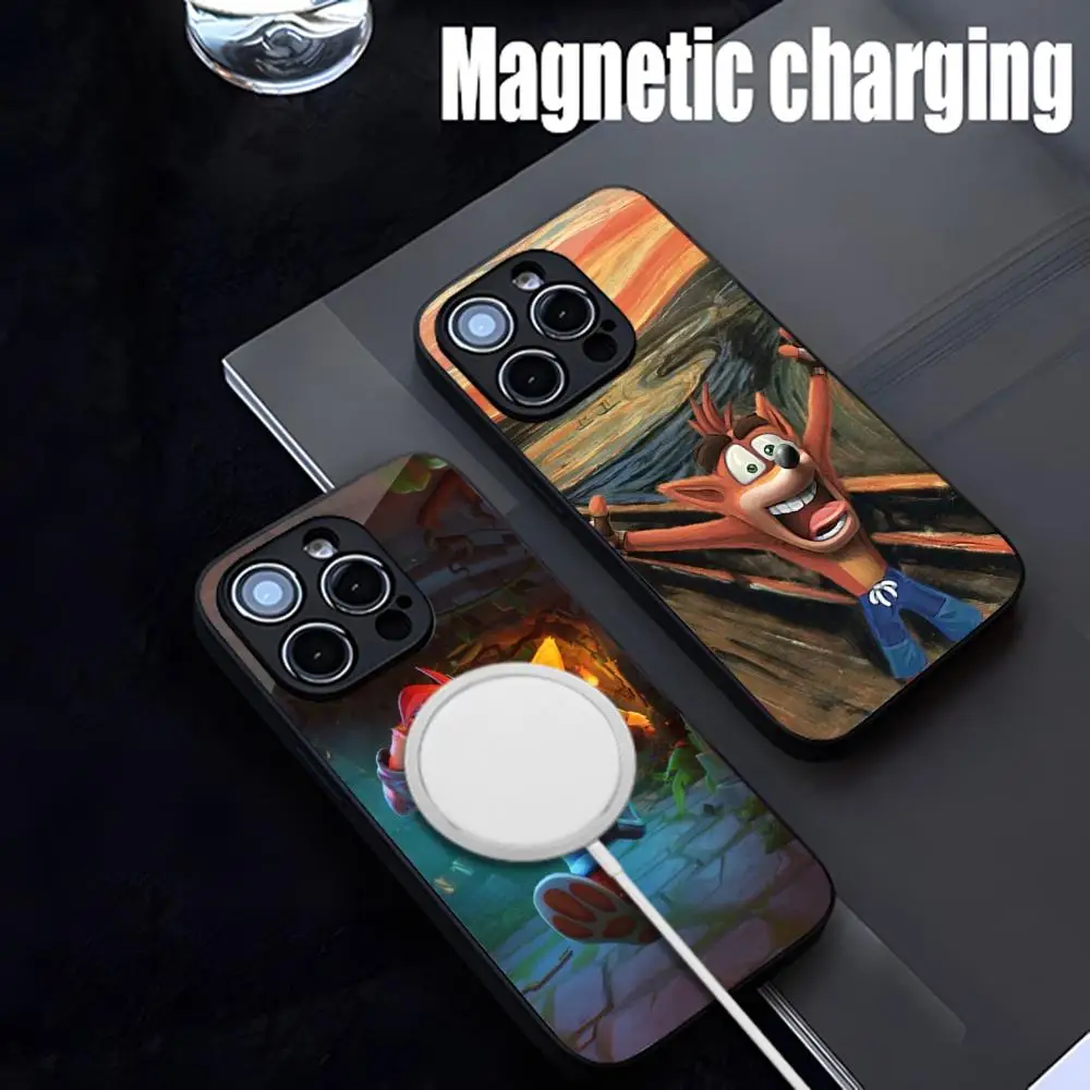 Crash Bandicoot Game Phone Case Strong Magnetism Glass For iPhone 16ProMax 14 13 12 15 11 Pro XS Max Plus Mini Coque