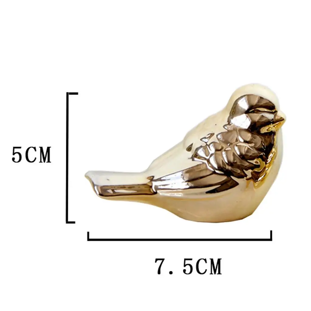 Ceramic Bird Shaped Decor Golden Porcelain Animal Figurine Tabletop Accent for Wine Cabinet