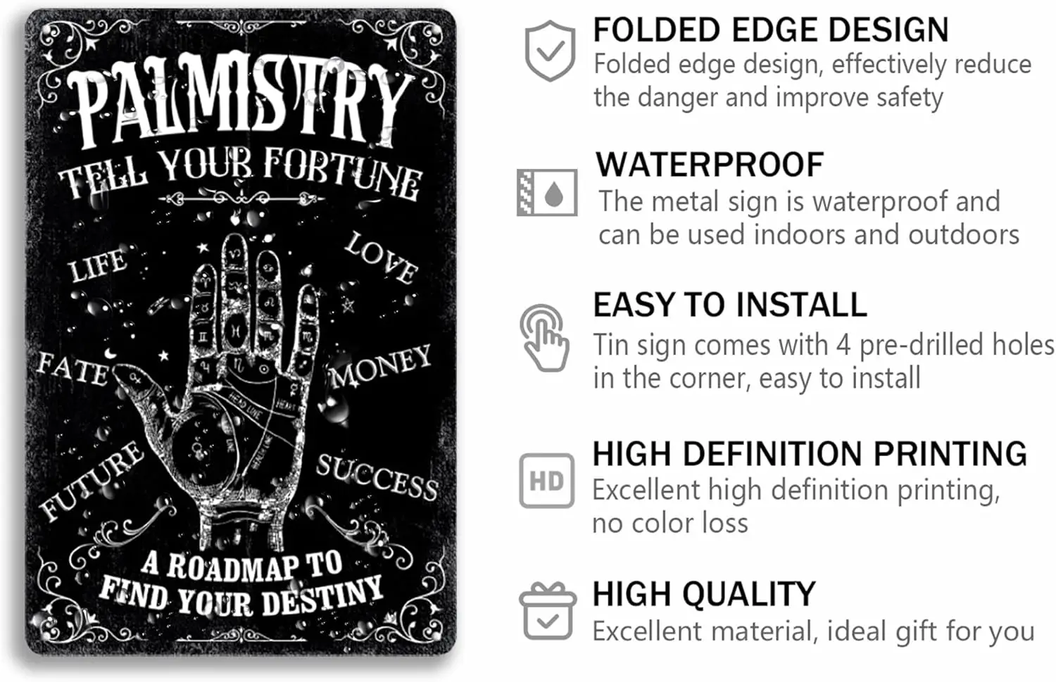 Palmistry Tell Your Fortune a Roadmap To Find Your Destiny Tin Sign Halloween Metal Sign Vintage Spooky Decor Halloween Witch De