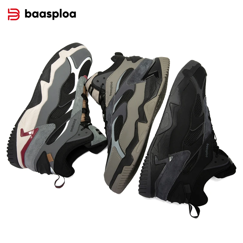 Baasploa Winter Men Leather Sneakers Casual Fashion Waterproof Sport Shoes For Man Plush Warm Male Sneakers Non-Slip Outdoor