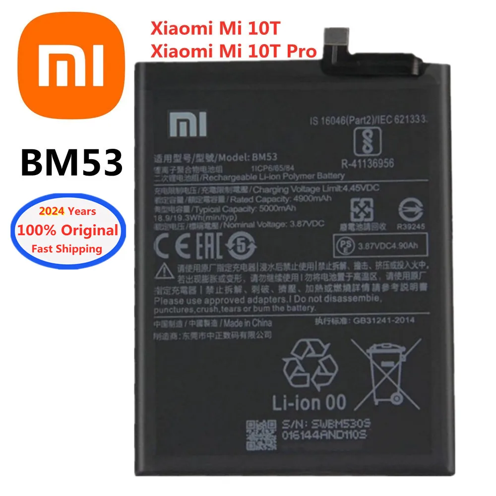 

2024 Years Xiao mi 100% Original Phone Battery BM53 For Xiaomi 10T / 10T Pro Mi 10T 10TPro 5000mAh Bateria Batteries In Stock