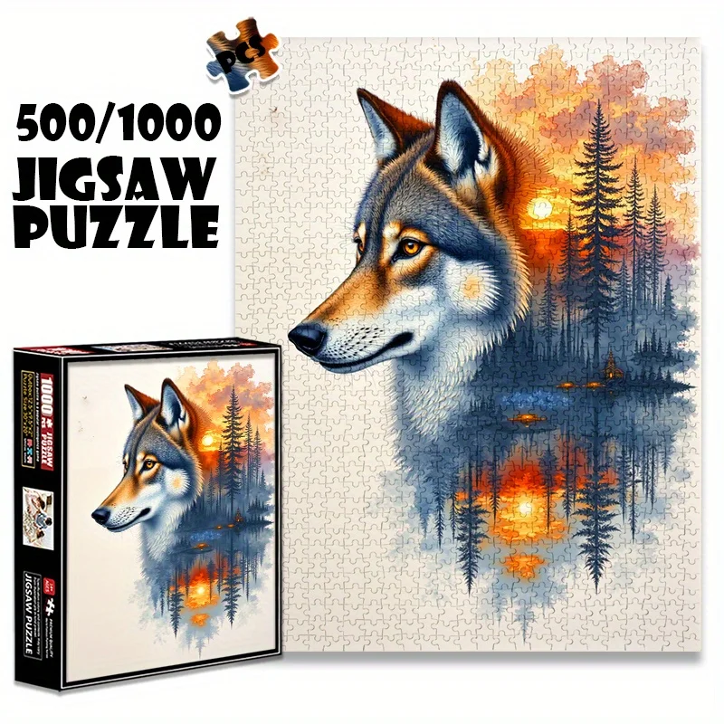 500/1000ピース 紙製ジグソーパズル 夢の森 狼の影 夕日 大型パズル おもちゃ 大人向けゲーム ギフト 家族向けインタラクティブゲーム パズル