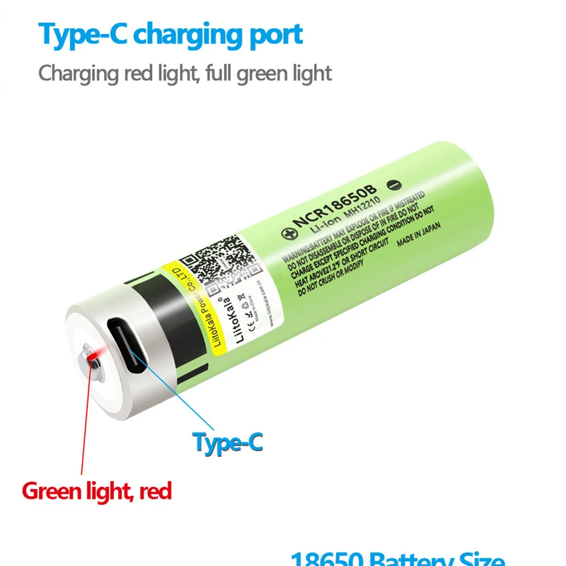 NCR18650B USB Type 3400mAh 3.7V Strong Flashlight Lithium Battery