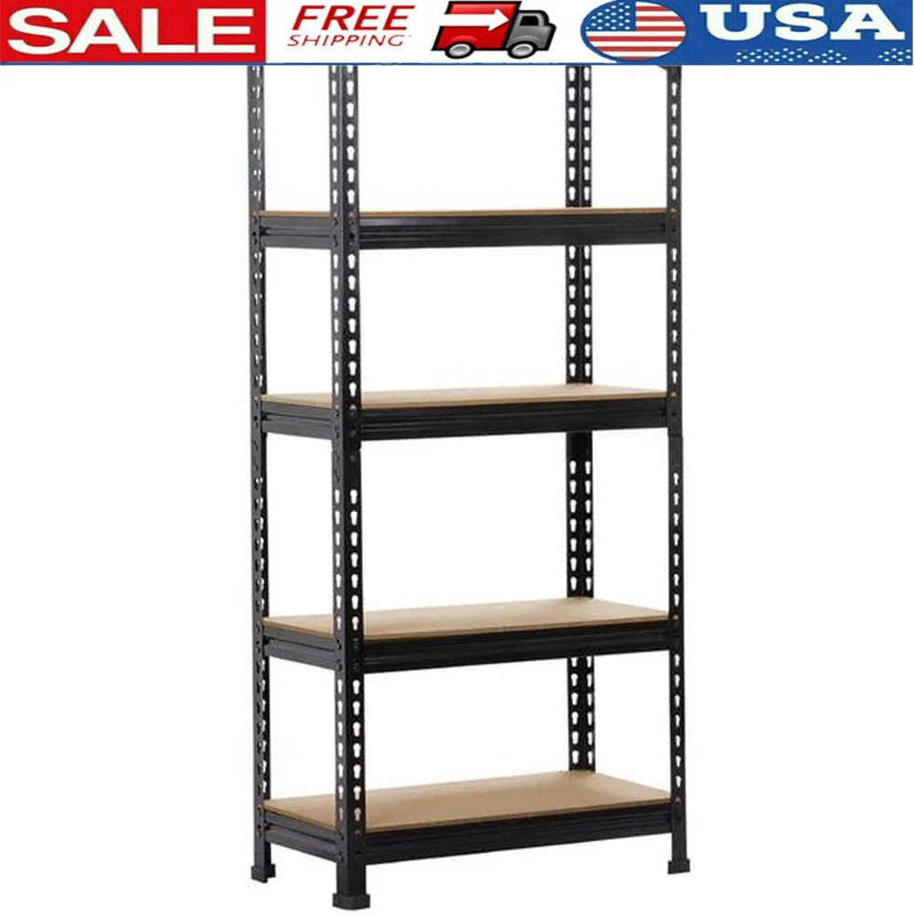 

5-Tier Adjustable Boltless Metal Storage Shelf Unit with MDF Boards Garage Kitchen Office Indoor Use