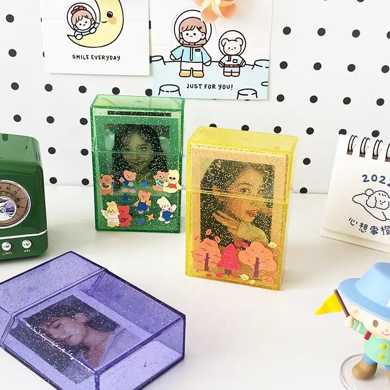 

Ins Transparent Storage Box Blingbling Photo Card Holder Box Case Container Idol InsAlbumes Photo Storage Box Stationery