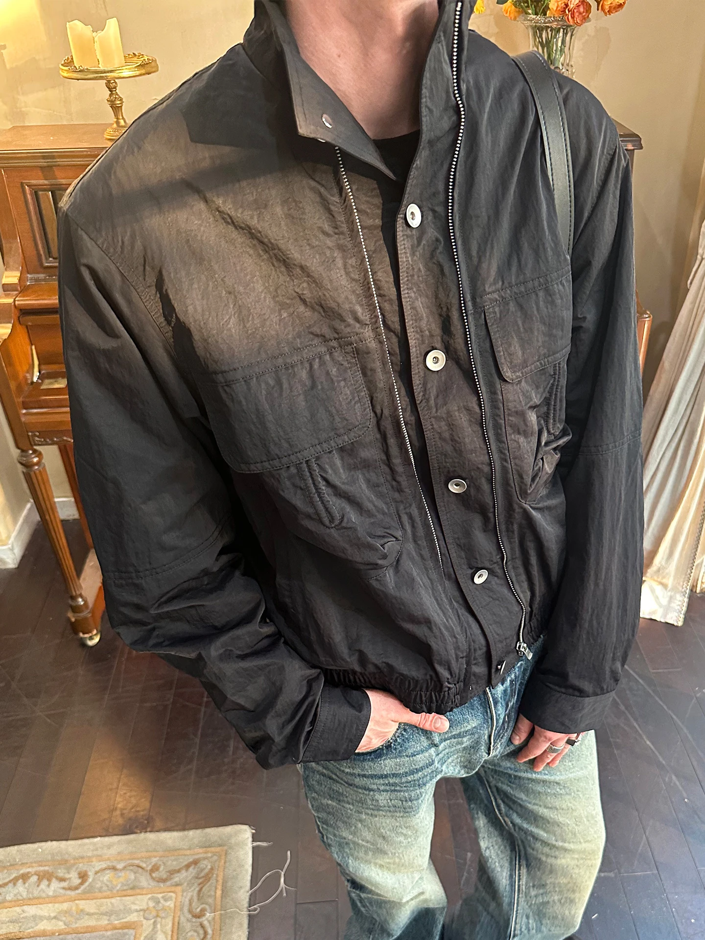 

Мужская и женская куртка с воротником-стойкой в стиле ретро, модная американская брендовая элитное пальто Boxy ort, широкая рабочая одежда, осеннее новое пальто EME 25