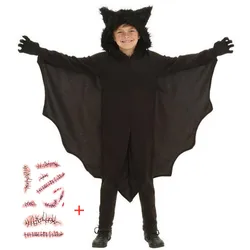 Bat Vampire Hooded Costume Halloween Anime Black Bat Deluxe Jumpsuit for Kids Games Cosplay Carnival Gloves Clothes