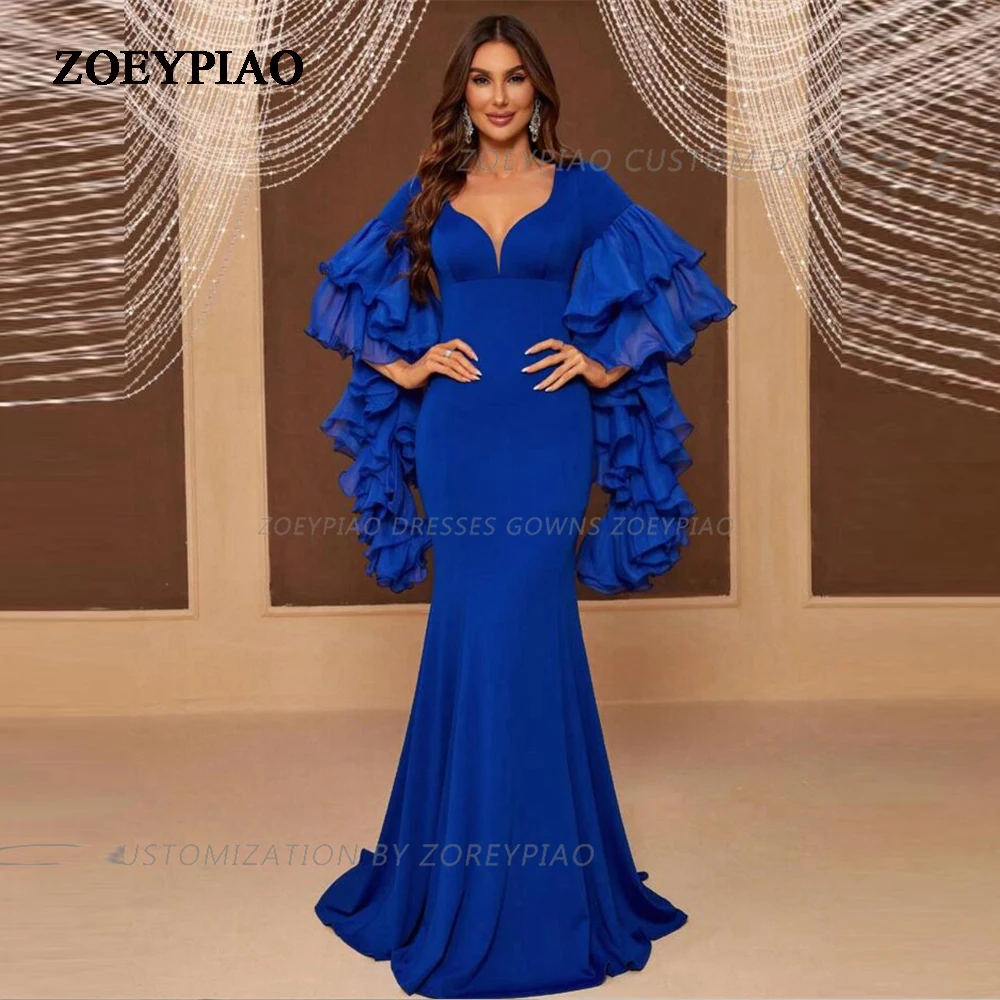 

Queen Royal Blue Evening Dress Full Puffy Sleeves Sweetheart Gown Prom Dubai Cocktail Dress Special Occasion Vestido De Noche