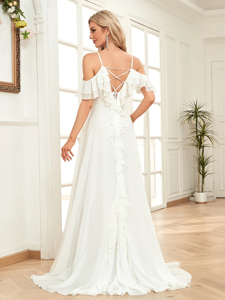 فستان سهرة رسمي فاخر بياقة على شكل V وأكمام طويلة ترتر أزرق للنساء 2024 لحفلات الزفاف والحفلات الراقصة فستان كوكتيل طويل #2