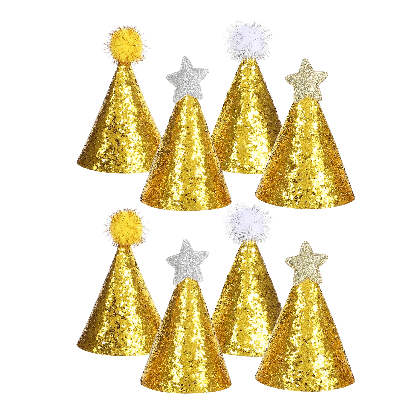 

8 Pcs Birthday Party Hats for Kids Birthday Cone Hats Celebration Headwear Prop Children Cap Golden Stars Silver Balls