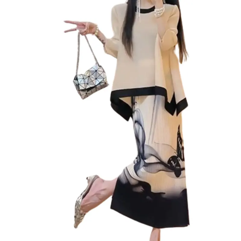 تي شيرتات هاراجوكو بأكمام ثلاثة أرباع للنساء ، أطقم ملابس نسائية بقصة ضيقة ، جميع التنورات المطابقة ، فضفاضة مطبوعة ، عصرية غير رسمية ، أنيقة ،