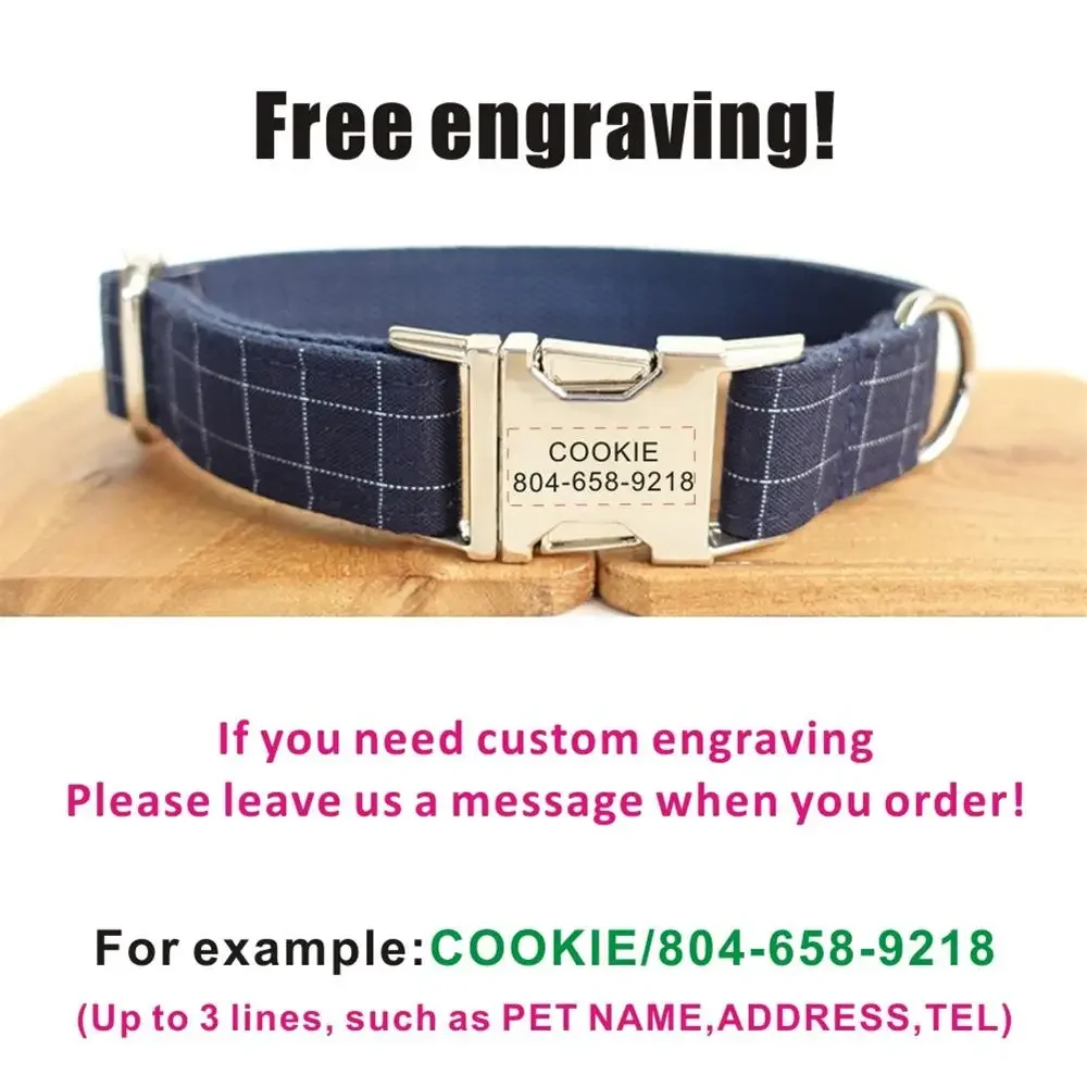 Personalized Pet Collar Customized Nameplate ID Tag Adjustable Blue Suit Pliad Cat Dog Collars Lead Leash