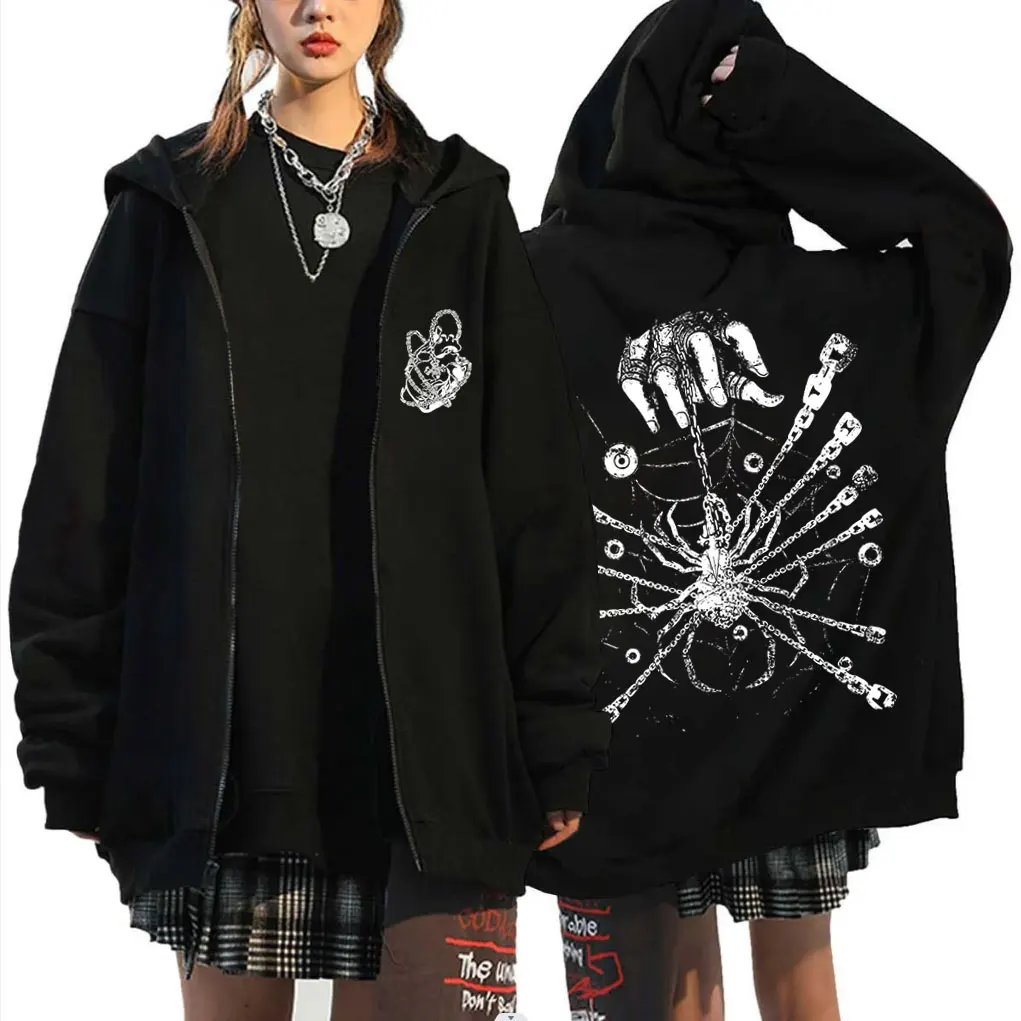 Anime Hunter X Hunter Kurapika Judgment Chain Reißverschluss-Hoodie für Herren und Damen Manga Oversized Streetwear Vintage Zip-Up Jacke Mantel