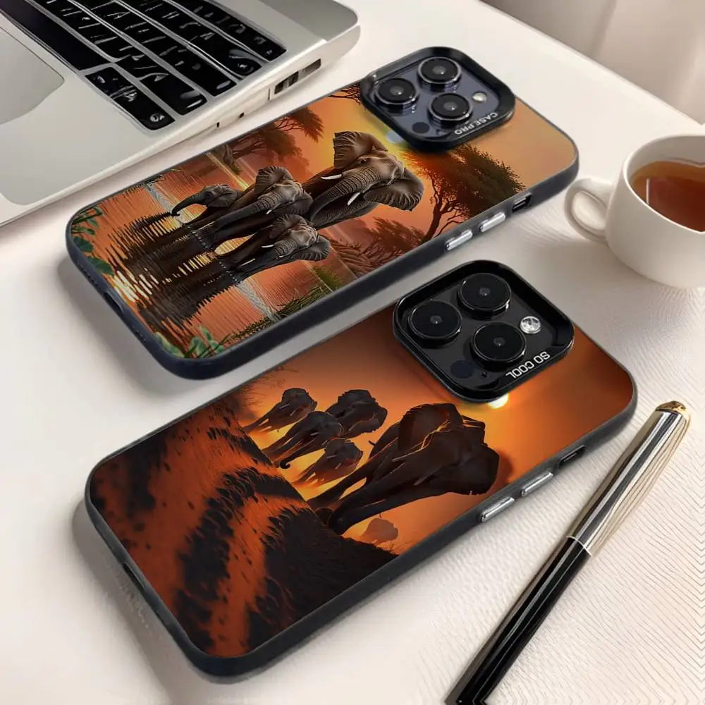 

Animal Elephant Phone Case For iPhone 16,15,14,13,12,11,8,7,Pro,Max,Plus,Mini,XS,SE Anti Fall Black Matte Hard