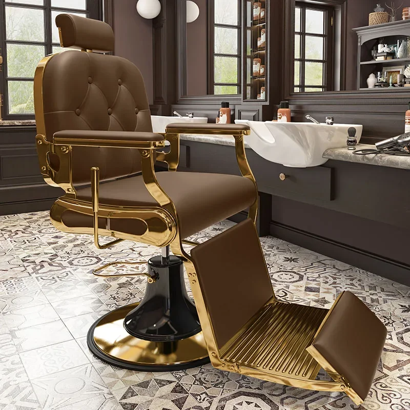 Retro Golden Luxury Nail Salon Chair Makeup Artist Furniture Beauty Chairs Shop Massage Saddle Silla Barberia Stool Hydraulic