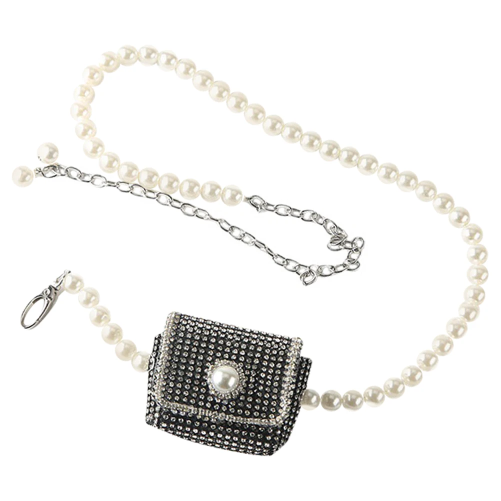 

Pearl Belt Chain Bag Waist Pouch Rhinestone Purse Lightweight Proper Capacity Daily Necessities Lipstick Wallet Keys ID Travel