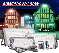 50W 100W 300W RGB Flood Light Spot Zewnętrzne oświetlenie punktowe IP65 Wodoodporne reflektory LED AC220V z pilotem Wtyczka EU