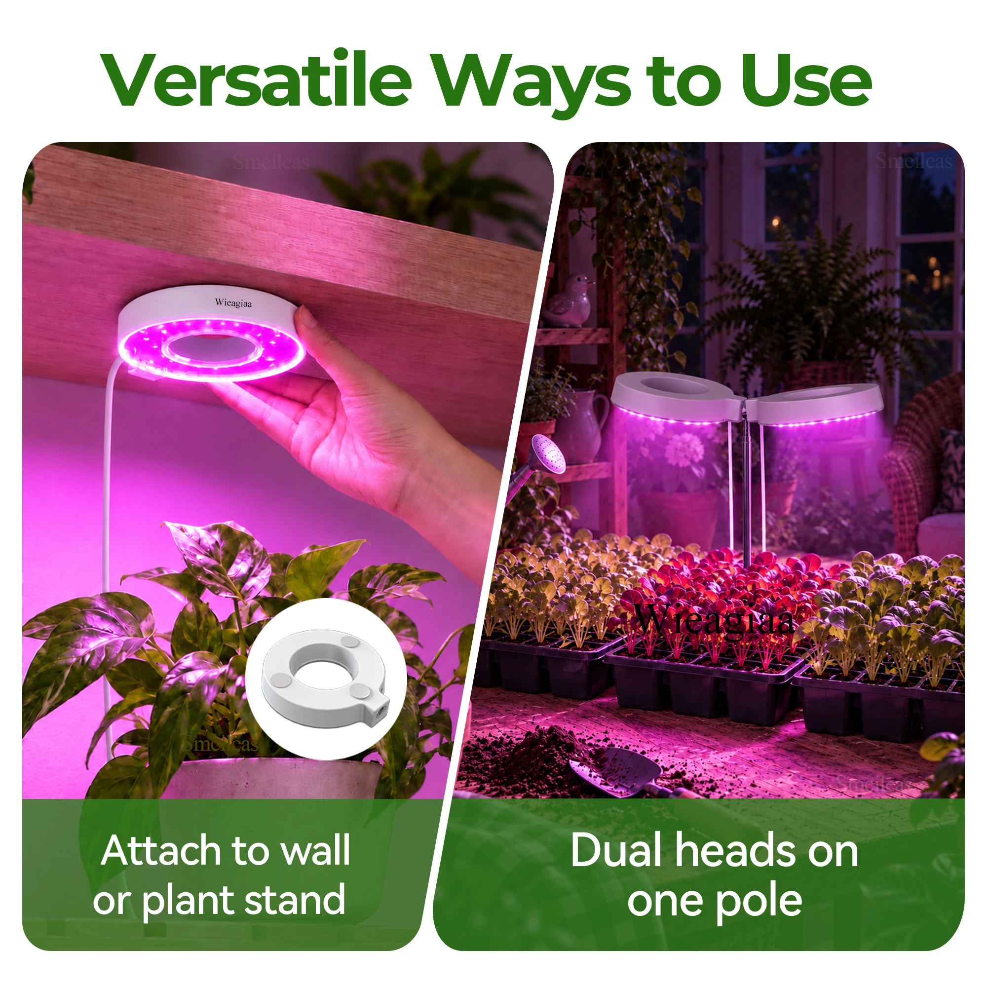 4Pcs Ring Plant Lights, 4in Heads, Soil Insertion Or Adhesive Shelf Mounting, 3/9/12H Timer, 4 Brightness Settings, 3 Modes: Full Spectrum/Red-Blue/Combined, 360° Rotating Head, Telescopic Stand, For Windowsill Plants