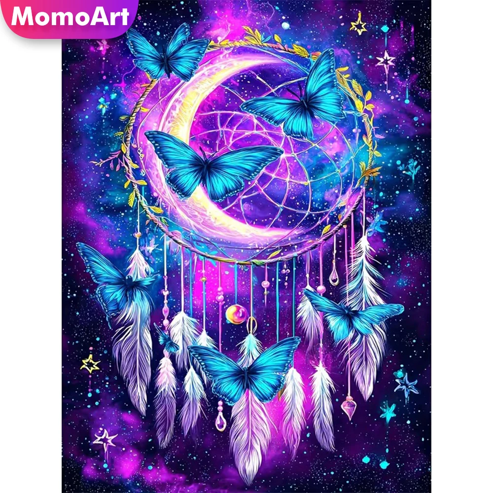 Momoart Vollquadratisches und Rundes Diamant-Mosaik Traumfänger-Landschaft Neuerscheinung Diamantmalerei Schmetterling DIY Stickerei Wandkunst