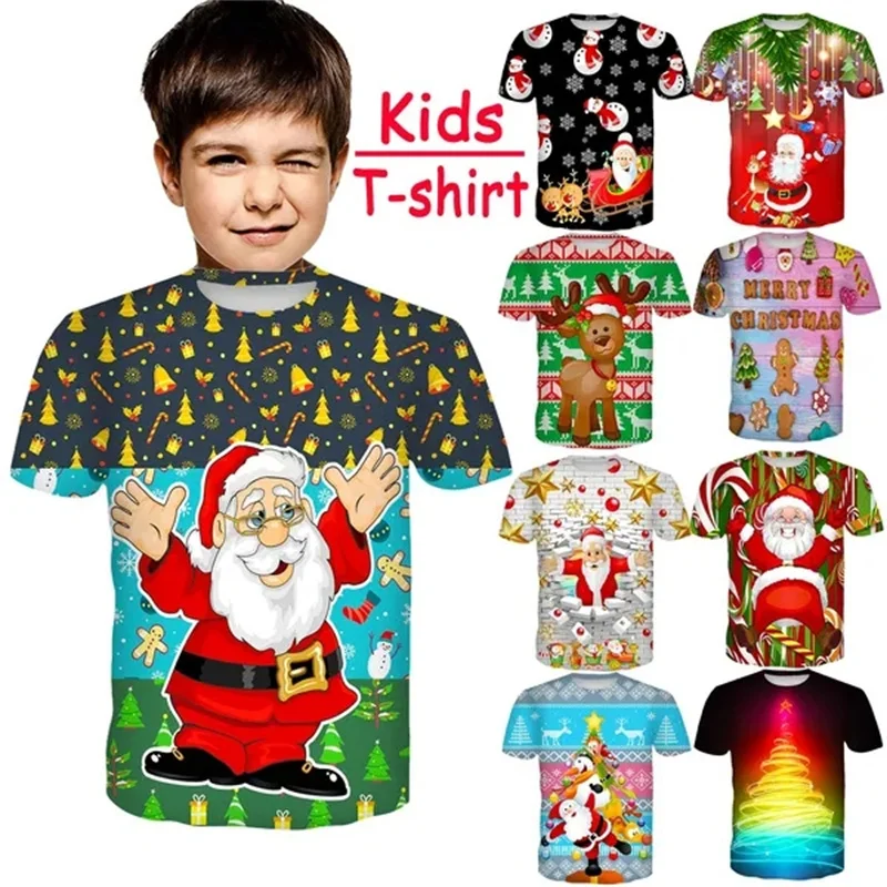 Christmas Gift Kids T Shirt 3D Printed Cartoon Santa Claus Short Sleeve Personality T-Shirt For Childrens Casual Tops Men Women