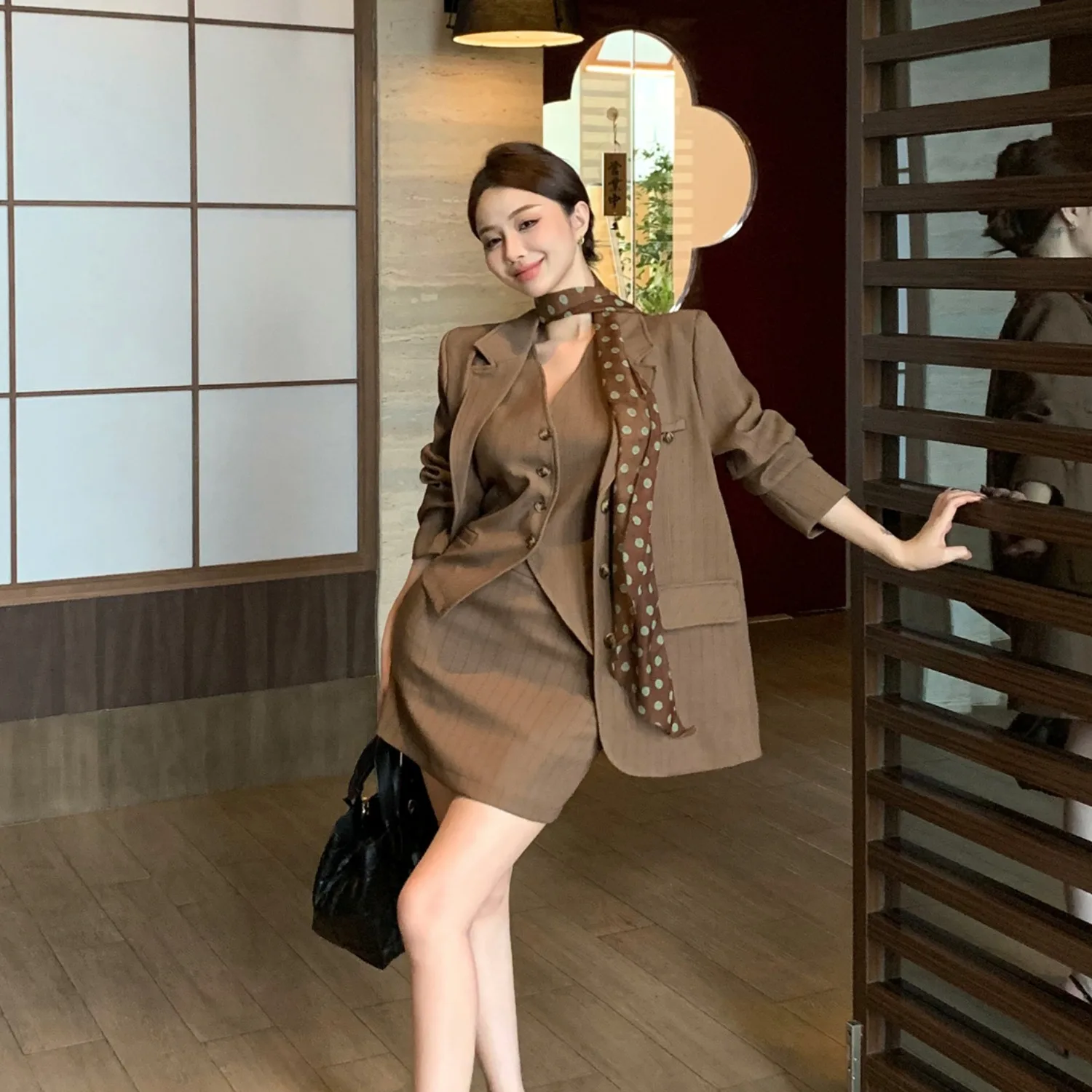 Coreano Sle Vest Suit Capispalla Pendolarismo Faion Set Ele Lady Autunno Inverno Donna Lungo Sve Tee Piece Set