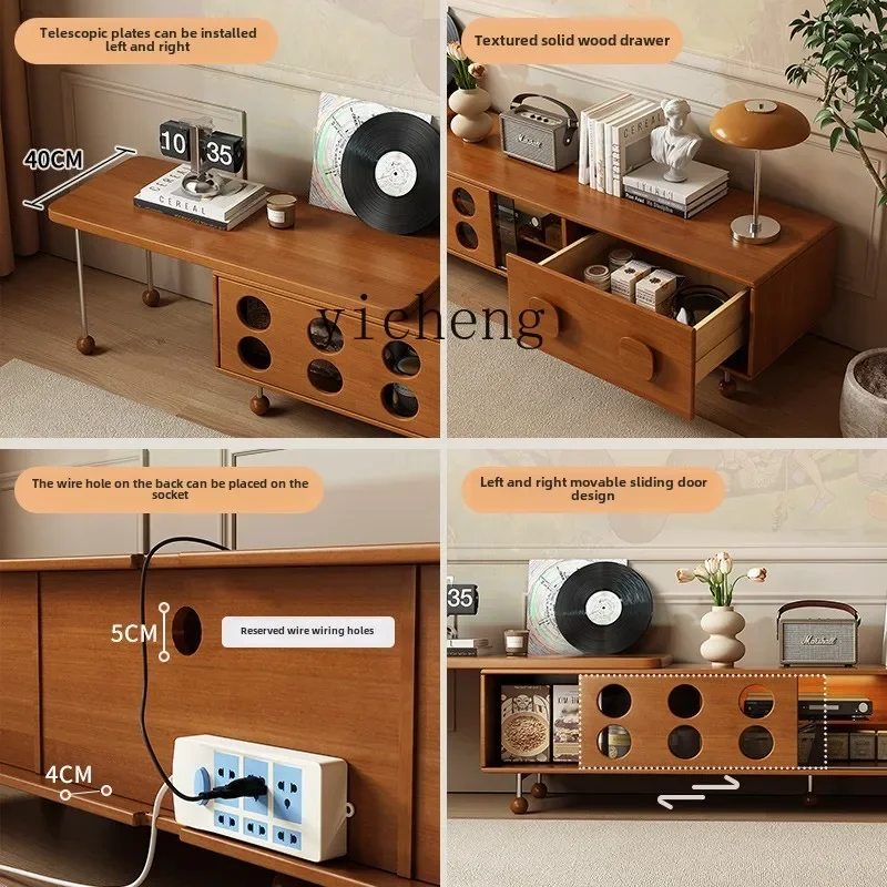 medieval telescopic TV cabinet small apartment solid wood storage cabinet combination French retro living room home