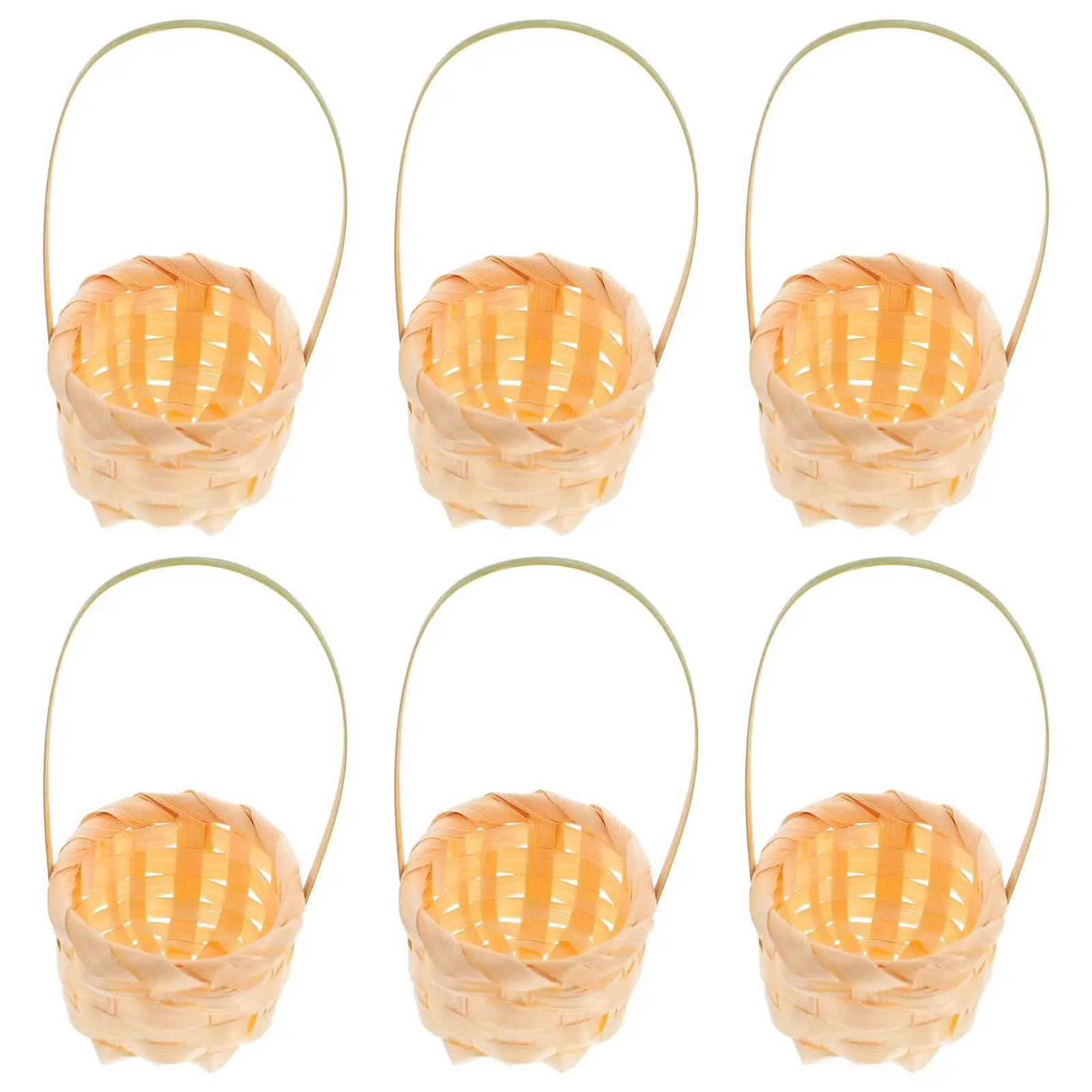 

6 Pcs Mini Bamboo Hand Baskets Reusable Compact Storage Woven Rattan Handle Home Office Car Fruit Vegetable