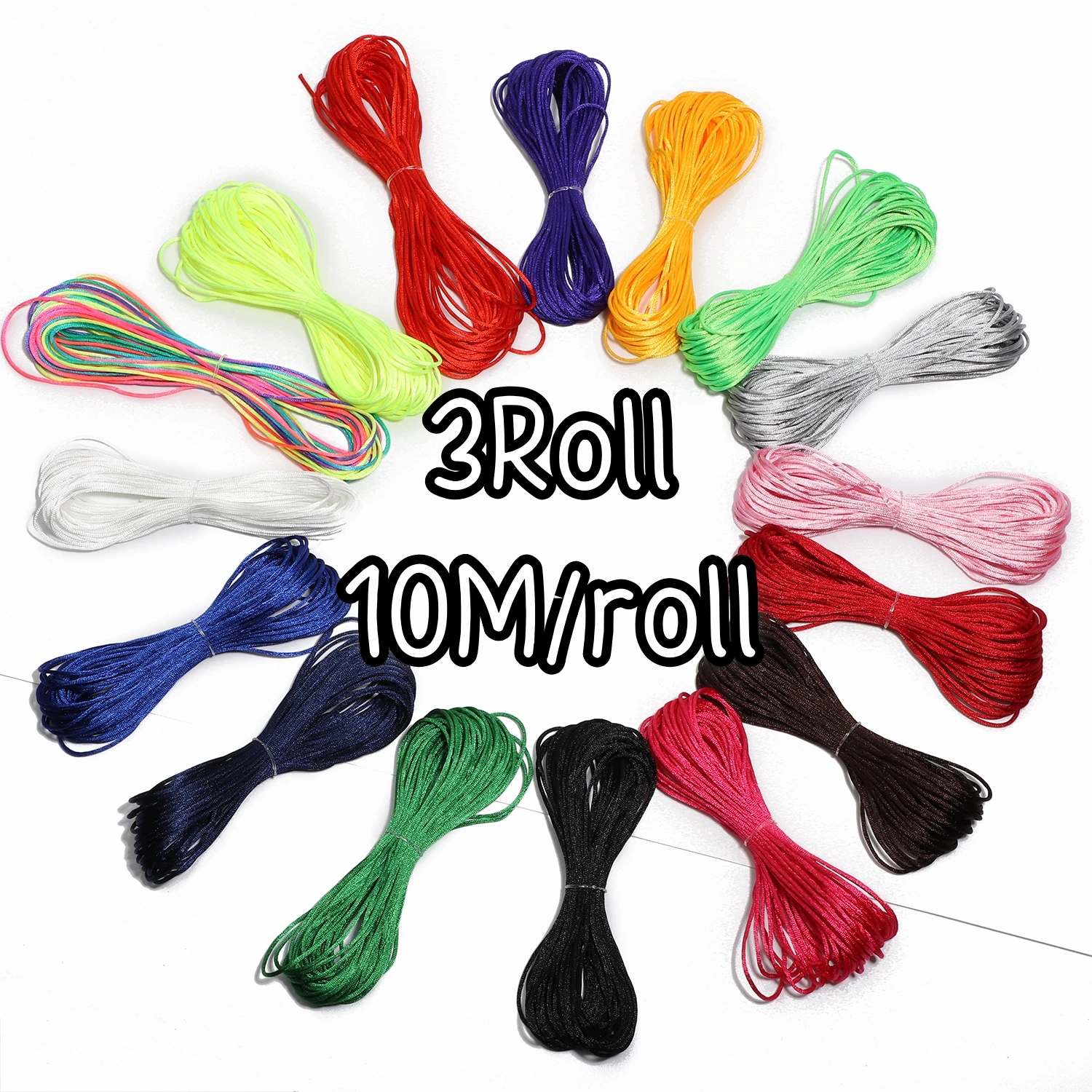 3Roll 1.5mm Multicolor Rope Polyester Yarn Sewing Thread Chinese Knot Braided Cord Hand Embroidery DIY Necklaces Accessories