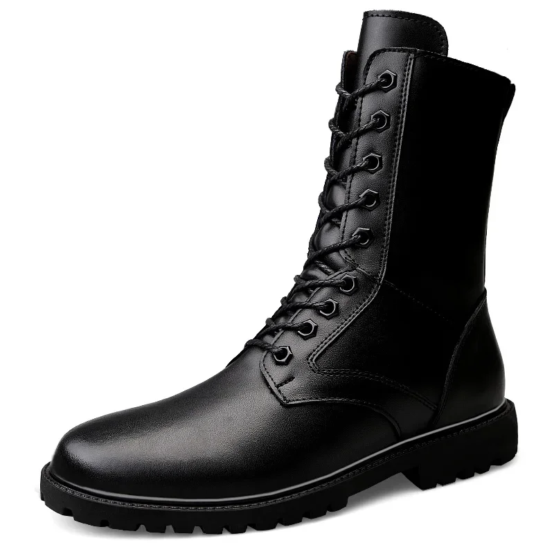 Black Half Boots Genuine Leather Men Winter New Shoes Warm Waterproof Boots Luxury Motorcycle Footwear Fashion Men's Trend Boots