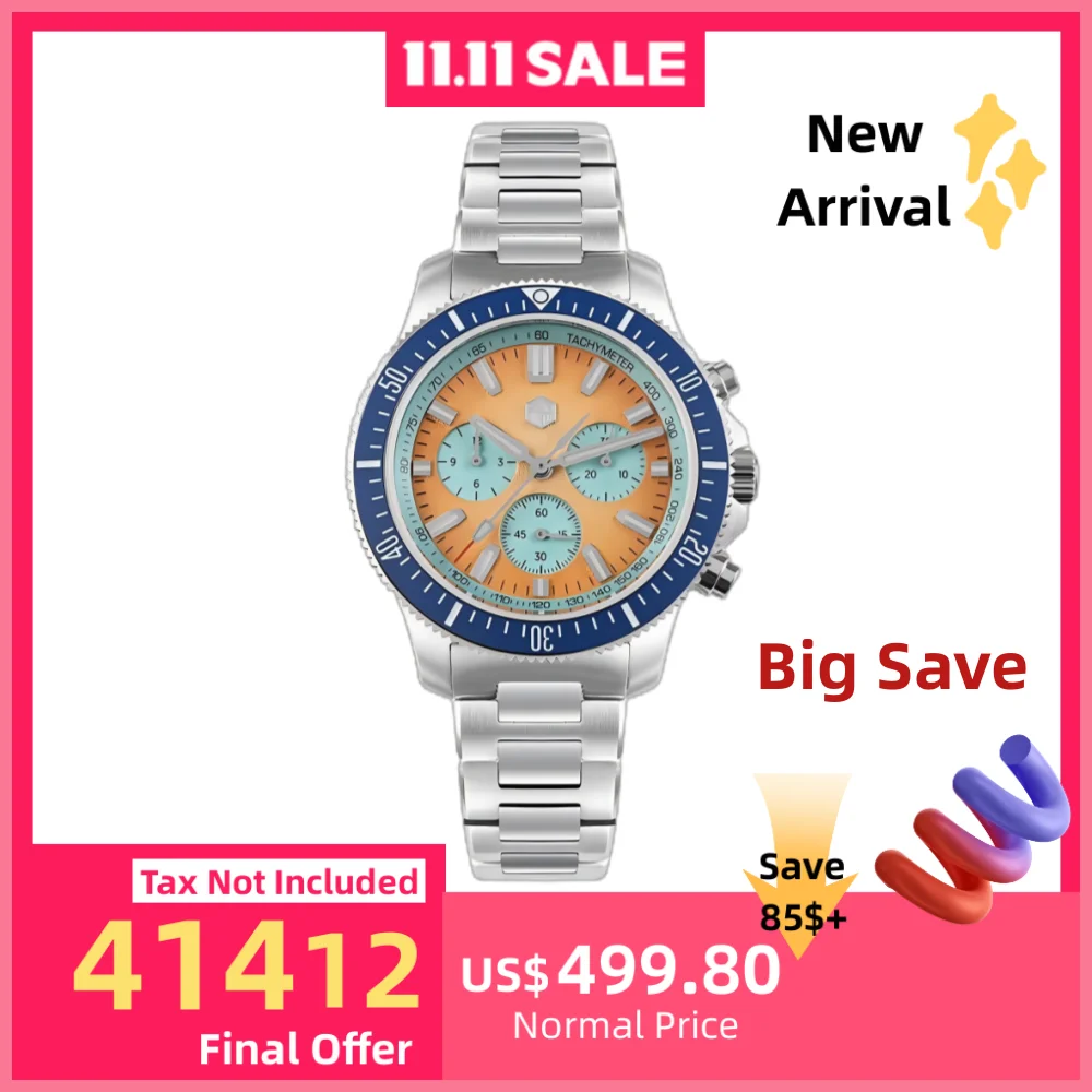 

San Martin 40mm Peacock SL-4801 Mechanical Chronograph Watch Men Dive Auto/Hand-Wind Wristwatch High-Beat 20Bar Luxury SN0118JS